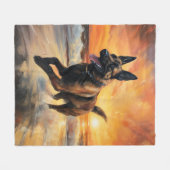 サンディポーズベルギーマリノワドグオンサンセットビーチ フリースブランケット (正面(横))