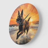 サンディポーズベルギーマリノワドグオンサンセットビーチ ラージ壁時計 (傾斜)