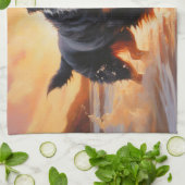 サンディポーズベルネーズマウンテンドグオンビーチサンセット キッチンタオル (折り畳み)