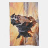 サンディポーズベルネーズマウンテンドグオンビーチサンセット キッチンタオル (縦)