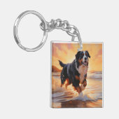 サンディポーズベルネーズマウンテンドグオンビーチサンセット キーホルダー (正面左)