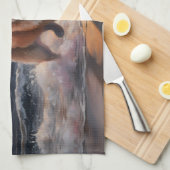 サンディポーズ秋田ドッグオンビーチサンセット キッチンタオル (四つ折り)