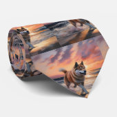 サンディポーズ秋田ドッグオンビーチサンセット ネクタイ (ロール)