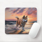 サンディポーズ秋田ドッグオンビーチサンセット マウスパッド (マウス)