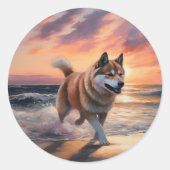 サンディポーズ秋田ドッグオンビーチサンセット ラウンドシール (正面)