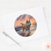 サンディポーズ秋田ドッグオンビーチサンセット ラウンドシール (封筒)