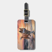 サンディポーズ秋田ドッグオンビーチサンセット ラゲッジタグ (正面縦)