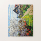 サンディーに佇む田舎の春の農場と桜の花 ジグソーパズル (縦)