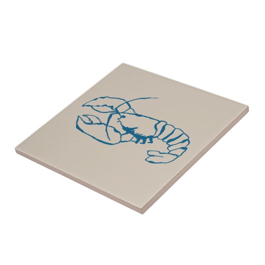 サンディービーチのタンの色の上の青いロブスターの線画 タイル (側面)