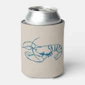 サンディービーチのタンカラーの上のブルーロブスターの線画 缶クーラー (缶正面)