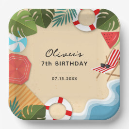 サンディ海ビーチサマーおもしろい誕生日パーティー ペーパープレート