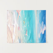 サンディ海岸:よくはしゃぐビーチデザイン タペストリー (正面(横))