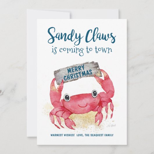 サンディ爪カニ暖かい願いビーチクリスマス シーズンカード (正面)