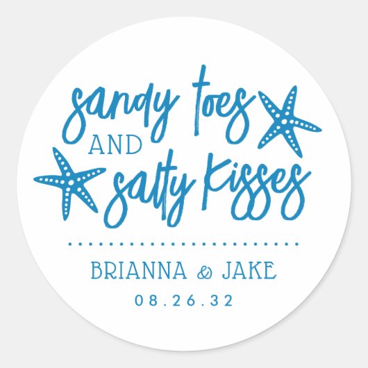 サンディ足指、塩辛いキスの宛先の結婚式の好意 ラウンドシール (正面)