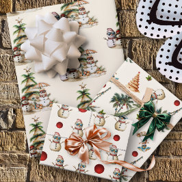 サンディ雪だるまビーチクリスマスパターン ラッピングペーパーシート