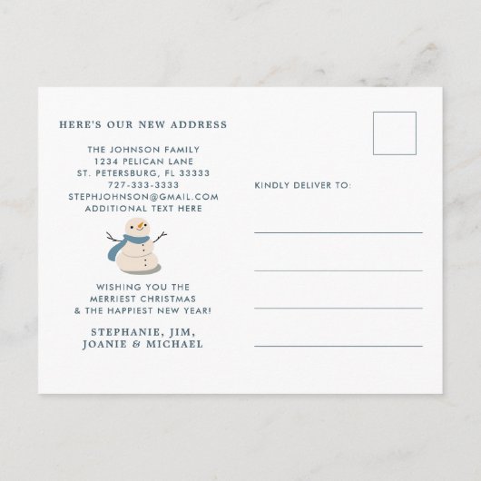 サンディ雪だるまビーチシーン新しいアドレス シーズンポストカード (裏面)