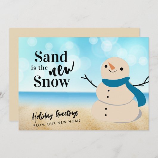 サンディ雪だるまビーチシーン新しいアドレス 案内状 (正面/裏面)