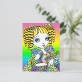 「サンディ」かわいいレインボーマーメイド妖精アートはがき ポストカード (スタンド正面)