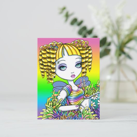 「サンディ」かわいいレインボーマーメイド妖精アートはがき ポストカード (スタンド正面)