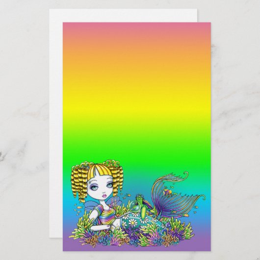 "サンディ"のかわいい虹の妖精の人魚の芸術の文房具 便箋 (正面/裏面)