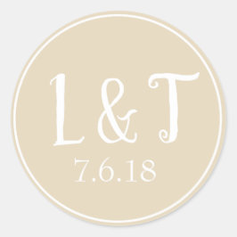 サンディ・ベージュカップルのイニシャル&結婚ズの日付 ラウンドシール