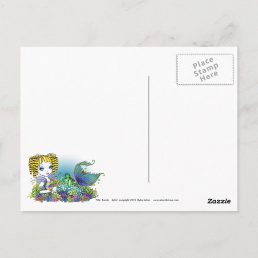 "サンディ"レインボーウミガメのマーメイドアートポストカード ポストカード (裏面)