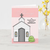 サンデースクール先生の誕生日チャペルピンク カード (黄色い花)