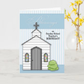 サンデースクール先生の誕生日チャペルブルー カード (黄色い花)