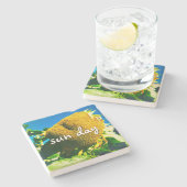 サンデー引用文スクリプトイエローサンフラワー写真 ストーンコースター (横)