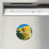 サンデー引用文スクリプトイエローサンフラワー写真 マグネット (インサイチュ (食洗機))