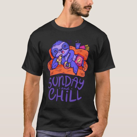 サンデー・アンド・チルおもしろい・ブルー・スロース Tシャツ (正面)