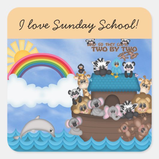 サンデー・バイブル・スクール動物の箱の洪水 スクエアシール (正面)