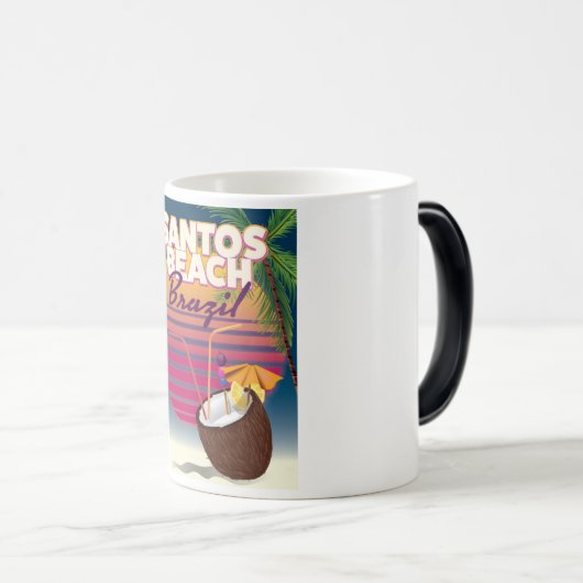 サントスビーチブラジルヴィンテージ旅行ポスター モーフィングマグカップ (正面右)
