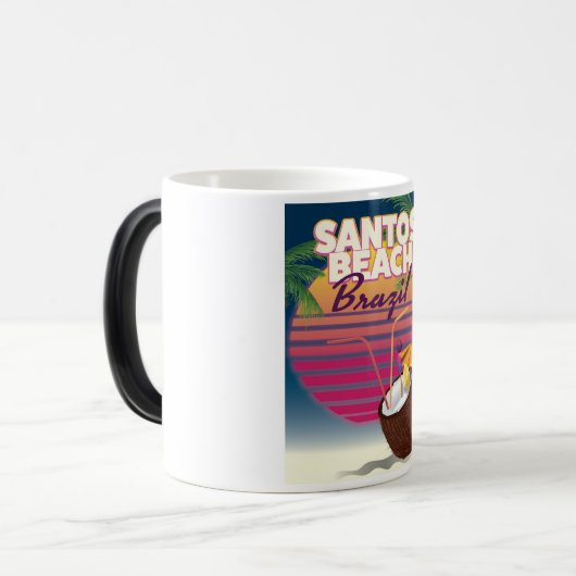 サントスビーチブラジルヴィンテージ旅行ポスター モーフィングマグカップ (正面左)