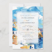 サントリエレガントニギリシャ目的地ブルー&ホワイト 招待状 (正面)