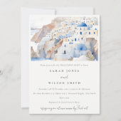 サントリミニマルニギリシャ水彩画婚約 招待状 (正面)