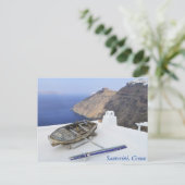 サントリーニの家の屋根の古いボート ポストカード (スタンド正面)