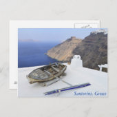 サントリーニの家の屋根の古いボート ポストカード (正面/裏面)