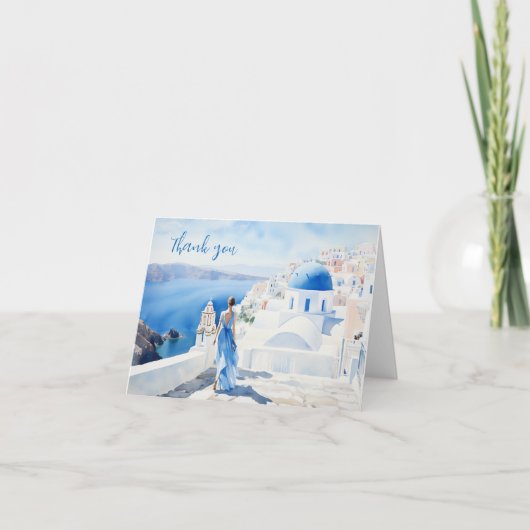 サントリーニの少女、 水彩画、 カード ありがとう (正面)