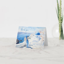 サントリーニの少女　水彩画　カード　ありがとう