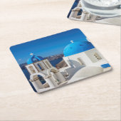 サントリーニの教会 スクエアペーパーコースター (アングル)