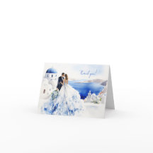 サントリーニの水彩画が描かれた結婚式のカード