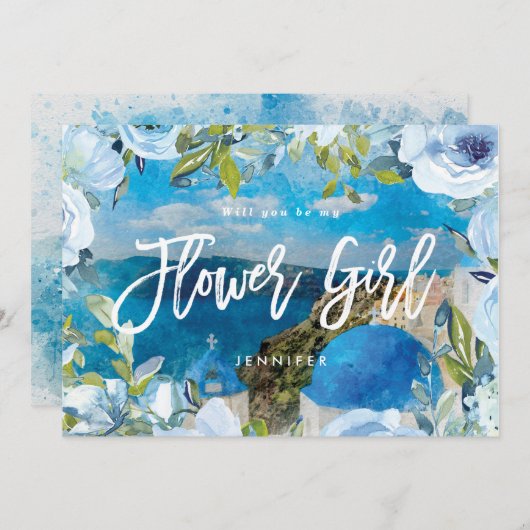 サントリーニは私のフラワーガール提案カード サンキューカード (正面/裏面)