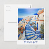 サントリーニアイランドイラストレーション |トラベルアート ポストカード (正面/裏面)