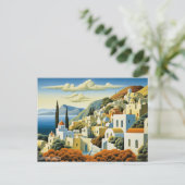 サントリーニアイランドオイル塗装ギリシャ旅行 |アート ポストカード (スタンド正面)