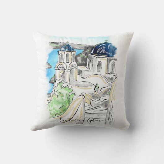 サントリーニアイランドギリシャ夏の思い出はがき クッション (裏面)