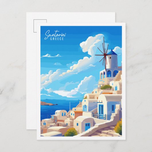 サントリーニイングランドヴィンテージ旅行イラストレーション ポストカード (正面/裏面)