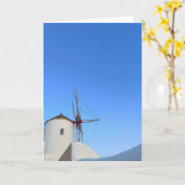 サントリーニウィンドミルズオイアギリシャ写真 カード (黄色い花)