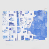 サントリーニオイアギリシャの島の水の色の町並み ゴルフタオル (横)