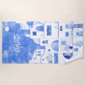 サントリーニオイアグリークアイランドウォーターパーソナライズされたカラー ビーチタオル (正面)